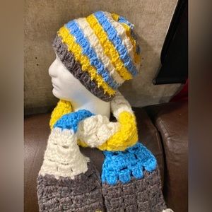 Beautiful hand, crochet, hats, and scarves bundle